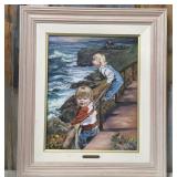 11 - FRAMED CHILDREN SEASIDE WATERCOLOR PAINTING