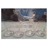 43 - DOG FIGURINE & GLASSWARE SET (M197)