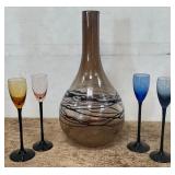 483 - ELEGANT ART GLASS DECANTER SET