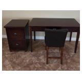 14 - WOOD DESK CABINET CHAIR SET