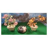 11 - TWO DECORATIVE 'JADE' TREES, POLISHED STONE