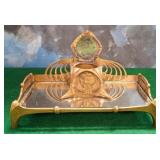 11 - BRASS ART NOUVEAU DESK INKWELL SET (M61)