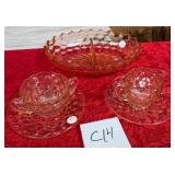 11 - VINTAGE GLASS C&S SET, DIVIDED DISH (C14)