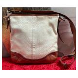 COACH CREAM/DARK BROWN MINI SIGNATURE SHOULDER BAG