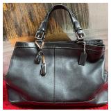 COACH BLACK LEATHER LARGE DUAL STRAP SATCHEL