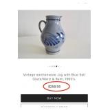 11 - BLUE SALT GLAZE STONEWARE PITCHER & TUMBLERS