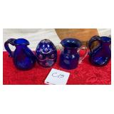 11 - FOUR PIECES COBALT BLUE ART GLASS (C15)