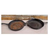 11 - TWO ANTIQUE CAST IRON SKILLETS (B28)