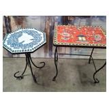 11 - TWO WROUGHT IRON / MOSAIC TOP TABLES