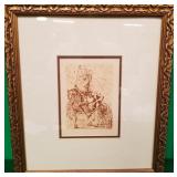N - FRAMED DON QUIXOTE STYLE ETCHING