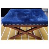 11 - BLUE VELVET TUFTED BENCH OTTOMAN