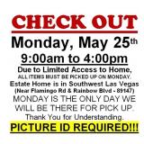 AUCTION PICK UP DAY & HOURS (9AM-1PM ONLY)