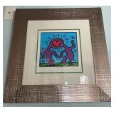 M1 - KEITH HARING 'HEART HEADS' ART FRAMED W/COA