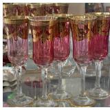 5PCS J.PREZIOSI WINE GLASS SET GOLD & RUBY