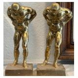 GOLD-COLORED MUSCULAR MEN STATUE BOOKENDS 7'