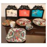 J1 - FRAMED ART PANELS, JAPANESE PORCELAIN PLATES