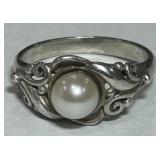 STERLING SILVER PEARL RING 3.50GRS