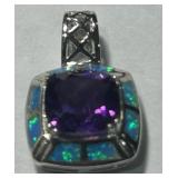 STERLING SILVER AMETHYST /OPAL INLAY PENDANT 2.40