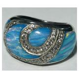 STERLING SILVER INLAY OPAL RING 8.10GRS