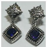 STERLING SILVER/14KT GOLD AMETHYST EARRINGS 6.70G