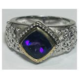 STERLING SILVER/14KT GOLD AMETHYST RING 7.70GRS