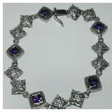 STERLING SILVER/14KT  GOLD AMETHYST BRAC. 17.80 GR