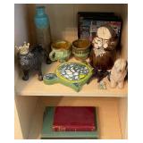 J2 - VINTAGE BOOKS, FIGURINES, TRIVET (M55)