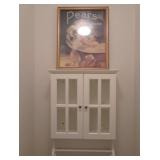 J2 - WHITE TWO-DOOR WALL CABINET, FRAMED PRINT