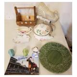 J2 -TEA KETTLE, SAUCE BOAT, PLATTER, WOODEN BASKET