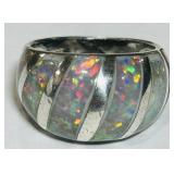 STERLING SILVER INLAY OPAL RING 6.30GRS