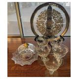 J2 - MID-CENTURY GLASS TRAY, STEMWARE, BUTTER DISH