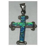 STERLING SILVER OPAL INLAY CROSS PENDANT 3.20GRS