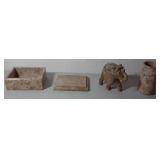 J2 - CARVED STONE BOX, ELEPHANT & CUP (R36)
