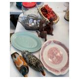 J2 - HANDPAINTED DUCKS, PLATES, FIGURINES, BASKETS