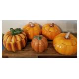 J2 - FIVE CERAMIC PUMPKIN JARS (L16)