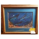 J2 - WHALES ART PRINT FRAMED 13.5X16" (L111)