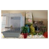 J2 - BIRD CAGE, CERAMIC VASES, FAUX PLANTS (G100)