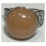 STERLING SILVER LARGE PEACH MOONSTONE