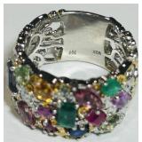STERLING SILVER MULTICOLOR GEMSTONE RING 7.5 GRS