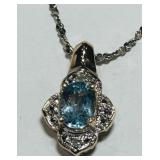 STERLING SILVER BLUE TOPAZ PRNDANT WITH CHAIN
