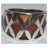 STERLING SILVER PLIQUE-A-JOUR BAND /ORANGE ENAMEL