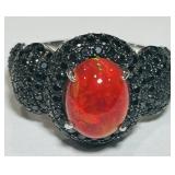 STERLING SILVER RED GEMSTONE RING 6 GRS