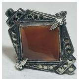 STERLING SILVER MARCASITE/CARNELIAN RING 5.4 GRS