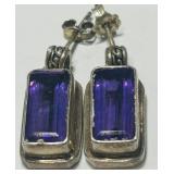 STERLING SILVER AMETHYST EARRINGS 10.7 GRS