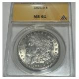 1921-D MORGAN SILVER DOLLAR MS61