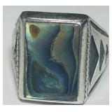 STERLING SILVER SIGNED ABALONE RING 13.4 GRS