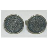 STERLING SILVER AZTEC CALENDAR CUFFLINKS 9.7 GRS