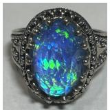 STERLING SILVER BLUE GEMSTONE RING 7.2 GRS