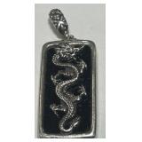 STERLING SILVER ONYX DRAGON PENDANT 8.3 GRS