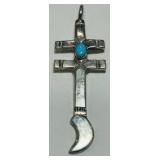 SIGNED STERLING SILVER TURQUOISE CROSS 10.1 GRS